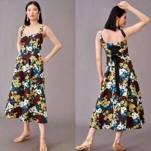 Maeve Marigold Midi Dress Floral Print Anthropologie Square Neck Size 2 NWT